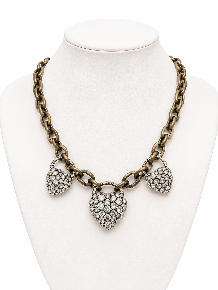 Signed Lulu Frost Crystal Heart Neclace